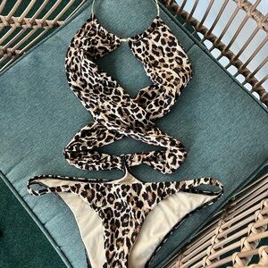 Victoria's Secret Leopard Print One-Piece Swimwear in Tan, Black